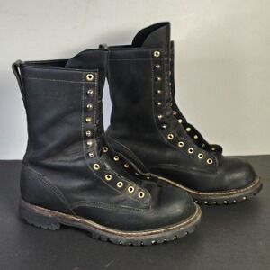 White's Boots Mens Smoke Jumper 10.5 D Black Leather Vibram Lug Sole Work Boots